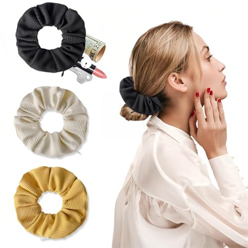 3 Stück Haargummi, Scrunchie mit Reißverschluss, Haargummis mit Reißverschluss Tasche, Weich Scrunchies, Elastische Zopfgummis, für Mädchen Damen Frauen Pferdeschwanz