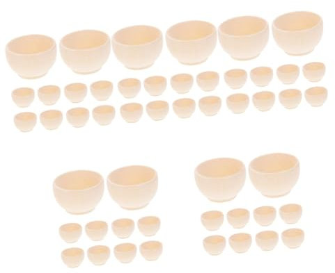 STOBOK 50pcs Unique DIY Blank Bowl Model Wooden Unpainted Small Bowls Miniature for Painting and Decoration
