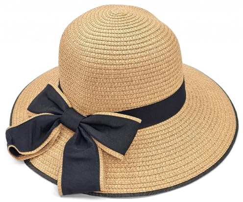 RUIXIA Chapeau de Paille pour Fille Chapeau de Soleil Large Bord avec Décoration de Nœud de Papillon Bonnet de Soleil Pliable d'été pour Plage Voyage Randonée 3-8 Ans