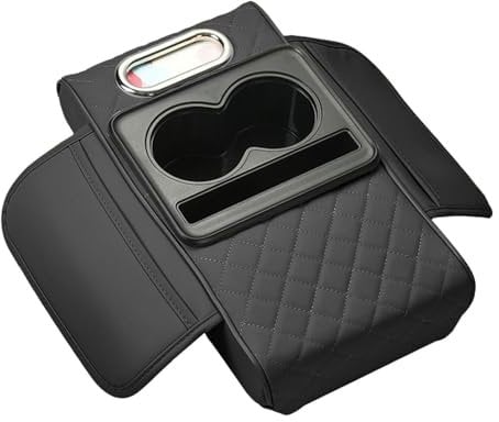 NFNFFC Car Armrest Pad for Land Rover Range Rover Evoque 2012 2013 2014 2015 2016 2017 2018, Leather Center Console Armrest Pad With Cup Holder and Tissue Box, Car Accessories,Black