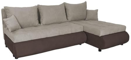 FORNIRO 24 NELA Ecksofa 199x143x80cm Braun Wohnzimmer Couch Schlafsofa | Mit Schlaffunktion & Bettkasten - L-Form - Kissen - Stoff Basic | ausziehbar Gäste bequem Stauraum Design hochwertig Eckcouch