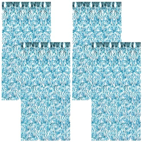 4 Stück Glitzervorhang Lametta, 1 m X 2 m Lametta Vorhang Blau, S Form Glitzer Vorhang, Metallische Glitzervorhang Fringe für Geburtstagsfeier, Abschlussfeier, Bühnendekor, Bachelorette Hintergrund