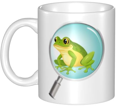 WHJDPP Taza de cerámica con imagen de rana en la lupa para capuchino, latte, cereales, yogur, leche, bebidas calientes o frías, horno de microondas