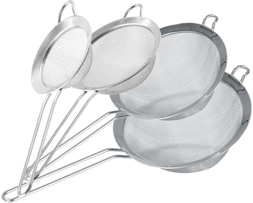 Fackelmann Set 4 Colini Maglia Fine Acciaio Inox, Colino da Cucina Rete Fina per Farina, Zucchero a Velo, Riso, Tè, Setaccio per Frutta, Verdura, Colini da 7.5, 10, 15, 19 cm Lavabili in Lavastoviglie