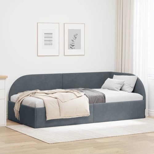 QJBSAVVA Eckbett 80x200 dunkelgrau mit Wand-Kopfteil, platzsparend, Robustes Sperrholz