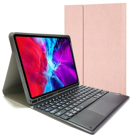 HongHeFu Zubehör, Detachable Touch Keyboard Cloth Texture Tablet Protective Case Suitable for iPad Air 11/air4/5-10.9 inch universal(Rosa)