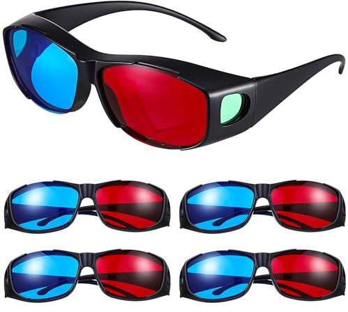 COOLHIYA Occhiali 3d Anaglifici Rossi e Blu in Plastica 5 Pezzi Effetto 3d Chiaro per Gaming e Uso Domestico