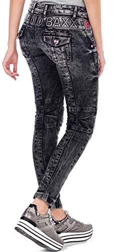 Cipo & Baxx Damen Jeans WD358 Schwarz - Slim Fit Straight Jeans - Mit Modischen Ziernähten, Casual Look & angenehmes Gefühl - WD358 Schwarz W31-L32
