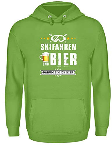 Skifahrer T-Shirt Hoodie Ski & Bier für Winterurlaub - Unisex Kapuzenpullover Hoodie -XL-LimettenGrün