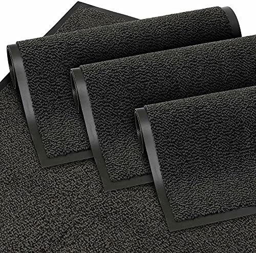 TrendMakers SMALL CHARCOAL/BLACK NON SLIP DOOR MAT RUBBER BACKED PVC EDGED KITCHEN RUNNER FRONT DOOR ENTRANCE OUTSIDE DOORMAT PATIO RUG DIRT DEBRIS MUD TRAPPER WATERPROOF MAT(40 X 60 CM)