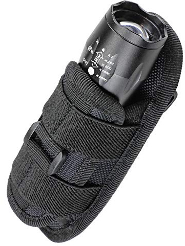 LIVANS Tactical Flashlight Pouch Holster, Rotatable Flashlight Holder Belt Clip Tactical Torch Carry Case with 360 Degree Carabiner Reel Clip