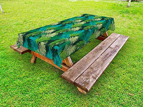 ABAKUHAUS Palmblatt Outdoor-Tischdecke, Tropischen Dschungel Motive, dekorative waschbare Picknick-Tischdecke, 145 x 210 cm, Türkis Farngrün