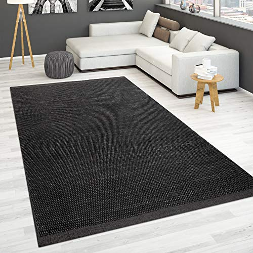 Paco Home Handgewebter Teppich Flachgewebe 100% Wolle Skandinavischer Stil in vers. Farben, Grösse:120x170 cm, Farbe:Anthrazit