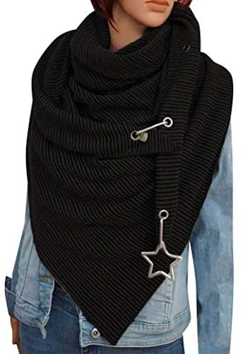 heekpek Damen Schals Warmer Dreieckschal mit Button Winterschals Retro Damen Wickelschal Lässige Herbstschal Winterschal Halstücher übergroßer Weich Scarf Poncho (Schwarz D)