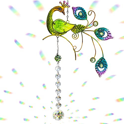 Cosylove Pfau Kristall Suncatcher Anhänger hängen Kronleuchter Prisma Regenbogen Maker Ornament für Fenster Sun Catcher Hausgarten Dekoration