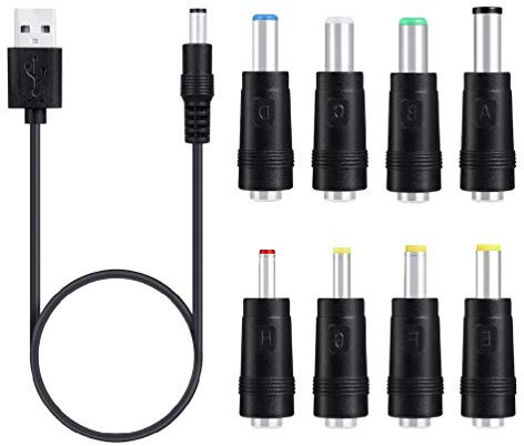 Hero-s - Cable de carga 8 en 1, cable de alimentación USB, 5 V USB a CC, 5,5 x 2,1 mm, 3,5 mm, 4,0 mm, 4,8 mm, 6,4 mm, 5,5 x 2,5 mm, 6,3 mm, cable de carga de enchufe, para ventilador, altavoz,