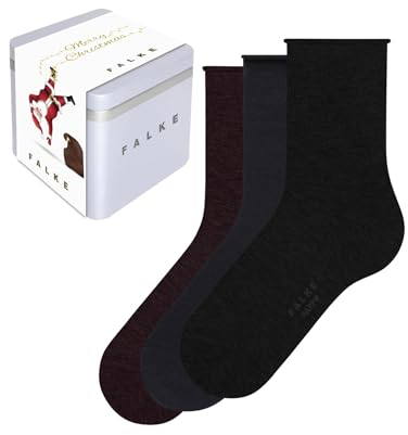 FALKE Damen Happy Giftbox Uni 3-Pack Socken atmungsaktive Baumwolle verstärkte Damensocken mit druckfreiem Rollbund ein Allrounder für Business und Alltag Multipack in Geschenkbox 3 Paar