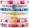 A1DIEE 7 Stücke Preppy Stackable Bracelets Bunt Happy Smile Evil Eyes Stretch Armbänder Y2K Handgemachte Charms für Mädchen, Sommer Boho Strand Accessoires Schmuck Geburtstagsgeschenke Party Favors