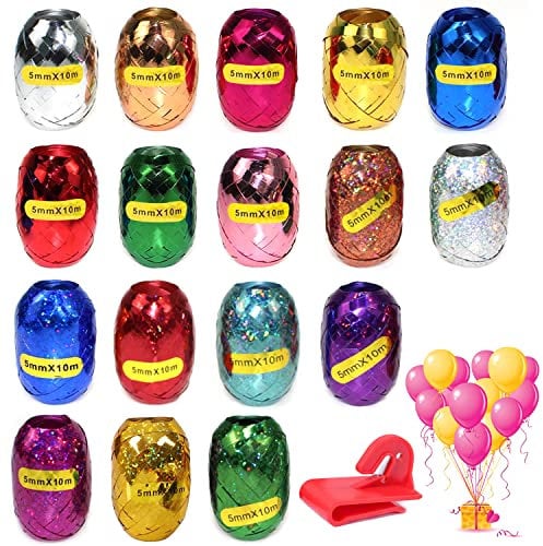 Geschenkband Ringelband In Bunten Farben Hochwertiges Kräuselband Geschenkbänder Set zum Geburtstag Hochzeit Luftballons Geschenkverpackung Basteln (17 Rollen 10m)