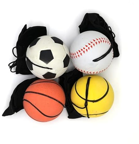 CHUANGOU Springball Returnball Flummi Armband & Schnur, Safety Clip, Fußball Tennisball Basketball Baseball Ø4,7cm 4er Set