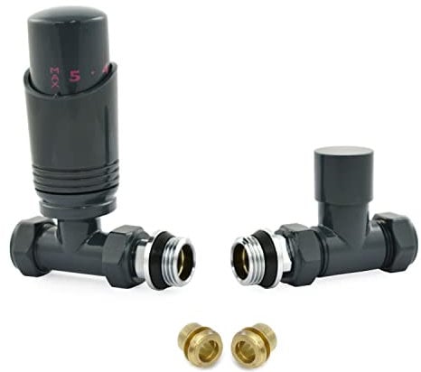 Hot Flow | Cascade Modern Straight TRV Thermostatic Radiator Valve 10mm Compression (Anthracite)