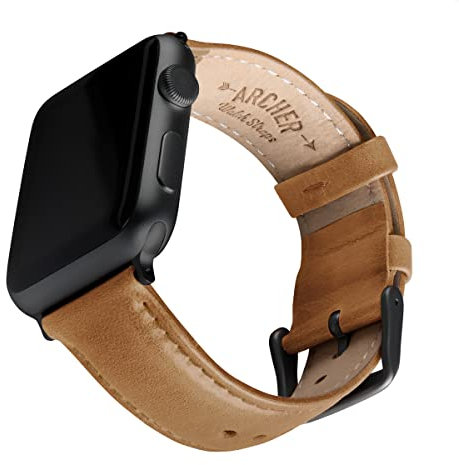 Archer Watch Straps - Top Grain Leather Straps for Apple Watch (Camel Tan/Matched Thread, Matte Gray Hardware, 44/45/46/49mm)