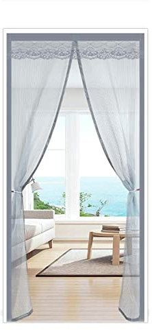 Schermo di mosca porta magnetica, 180x235cm (71x93inch) zanzariera zanzariera con telaio volare tenda gancio libero per la porta del balcone soggiorno porta del patio, grigio