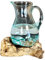 Darthome Molten Jug On Teak Root Stand Handmade Melted Glass Water Pitcher Wood Base Gift 22cm