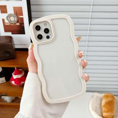 XIZYO Clear Case for iPhone 12 Pro Max 6.7 Inch, Cute Transparent Curly Wave Frame Aesthetic Design Soft TPU Bumper Case, for Women Girls Slim Shockproof Protective Phone Case, White