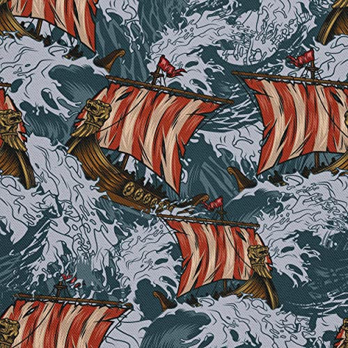 HEKO PANELS Stoff Oxford Wasserdichte Meterware Canvas-Stoff Polyester Stoff Zum Nähen Nähstoffe Dekostoffe Wasserabweisend Blickdicht Sturm Drakkar Wikinger 1 Meter 155 x 100 cm