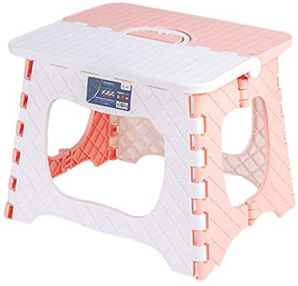 Tabouret Pliant, Tabouret Pliable, Tabouret Pliant Pratique, Tabouret Pliant Portable et Pliable, pour Cuisine, Salle de Bain, Salle à Manger, Bureau, Jardin, Camping(Rose et Blanc, Extra Large)