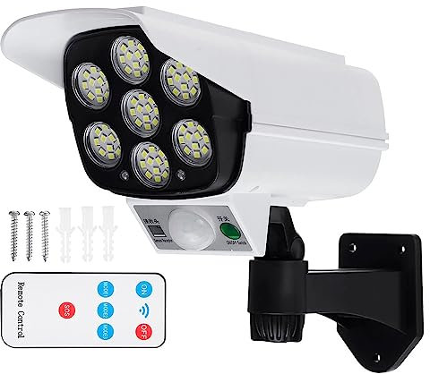 RevolutionLine - Lámpara solar de pared LED exterior con sensor de movimiento | Foco Solar de Vigilancia con Forma de Cámara de Seguridad | Foco LED regulable con mando a distancia | IP65 Resistente