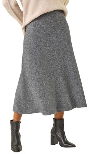 Roman Knitted Skirt for Women UK Ladies Midi Maxi Full Length Winter Autumn A-Line Swing Pull On Smart Casual Work Office Elasticated Waist Flattering Knit Knitwear - Grey - Size 10