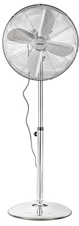 GEEPAS 16” Metal Pedestal Fan | Electric Standing Floor Fan With 3 Speed 4 PC Aluminium Blades | Adjustable Height Tilt Head & Oscillating Function | Powerful Airflow for Home Office Use, Chrome 50W