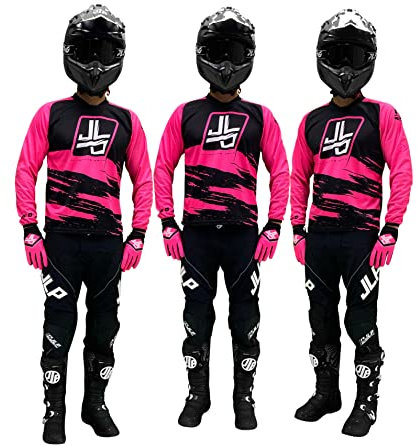 JLP RACING Tenue Enfant Pantalon Maillot Gants Moto Cross Quad Enduro VTT BMX MTB Enfant Snatch Rose Fluo XL