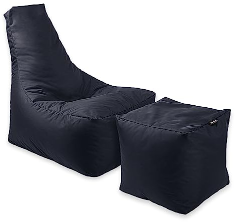 BuBiBag Calm Sitzsack mit Hocker - Gaming Sitzsack für Kinder & Erwachsene - Bean Bag auch für Outdoor Nutzung geeignet - Sitzpouf & Griff (Marine/Dunkelblau)