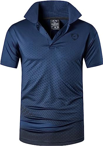 jeansian Men's Short Sleeve Polo T-Shirts Wicking Breathable Running Training Sports Tee Tops LSL195 DarkBlue M