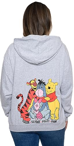 Disney Zip Hoodie I-Aah Winnie Puuh Ferkel Tigger, Meliert, Grau, L