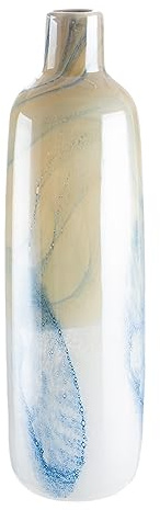 GILDE GLAS art Deko Vase - Blumenvase durchgefärbtes Glas - Maritime Dekoration - Geschenk für Frauen Geburtstag Weihnachten - Farbe: Blau Beige - Höhe 46 cm