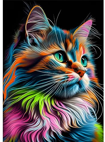 MXJSUA 5D Farbige Katze Diamond Painting Set für Erwachsene, Diamant Painting Bilder als Geschenk, Diamond Painting Zubehör Kits für Home Deco (30x40cm)