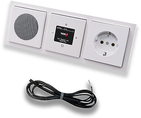 Busch Jäger DAB+ (DAB PLUS) Unterputz Radio 8215U-101 Future Linear Studioweiß, Set mit Lautsprecher, Abdeckungen, Steckdose, Rahmen + 0,9 m EBROM Wurfantenne z. Empfangsoptimierung, 8215U