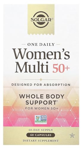 Solgar One Daily Women's Multi 50+ Whole Body Support for Women 50 and Older - Highly Absorbable Heart, Bone & Breast Health, Energy, Stress, Hair Skin & Nails Multivitamin, 60 Vegan Capsule Servings
