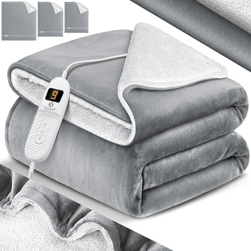 KESSER® Heizdecke mit Abschaltautomatik 180x130cm Doppelseitig Elektrische Wärmedecke | Kuscheldecke Bett, Sofa | 9 Temperaturstufen | waschbar bis 40°C | mit Timer Digitalanzeige Grau