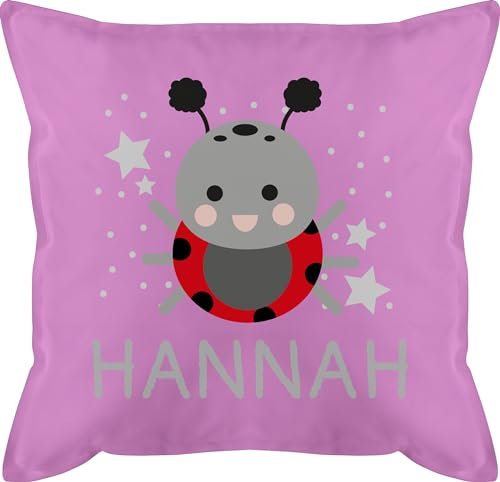 Geschenk mit Namen personalisiert by Shirtracer Kissen 50x50 - Marienkäfer Bild und Dein Name - 50 x 50 cm - Pink - personalisiertes Kinder personalisierte Junge Kind Kindergarten mädchen