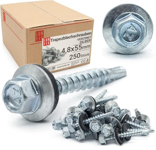 250x Vis autoforeuse metal 4,8x55 mm | RAL 7024 gris graphite | vis autoperforante avec rondelles metal | vis à bois, vis bac acier, tirefond | Lun Fix