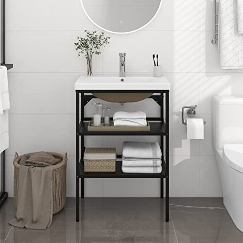Lechnical Bathroom Washbasin Frame with Built-in Basin Black Iron,Furniture,Cabinets & Storage,Vanity Units,Bathroom Vanity Units(SPU:3101377)