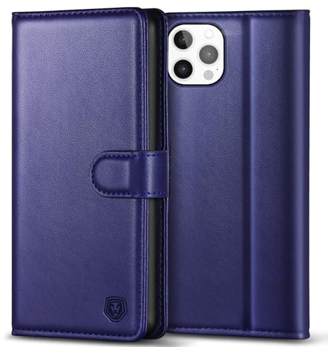 Kuafcase Compatible for iPhone 12 Pro Max Case with 4 Card Slots Magnetic Closure Kickstand Shockproof Protective Phone Case Compatible for iPhone 12 Pro Max - Blue