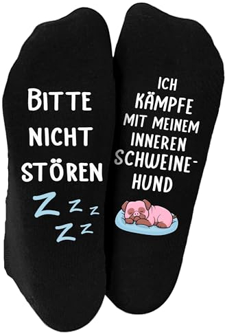 Shirtoo Lustige Socken für Frauen und Männer – Bitte nicht stören, Ich kämpfe mit meinem inneren Schweinehund – Originelles Geschenk für Damen und Herren, schwarz