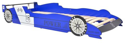 Gecheer Kinderbett Rennwagen Bett Kinder Autobett Jugendbett Spielbett Jugendbett Kinderzimmer Rennwagen-Bett ohne 90 x 200 cm Matratze Blau für Alter ab 4 Jahren MDF-Gestell + Holz-Lattenros Blau