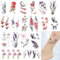 Jeffdad 18 Blätter Blumen Temporäre Tattoos Aufkleber, Bunt Wasserfeste Klebetattoos für Frauen und Mädchen, Aquarell Blumenblätter Botanische Schmetterling Fake Tattoo Aufkleber Gesicht Hals Arm